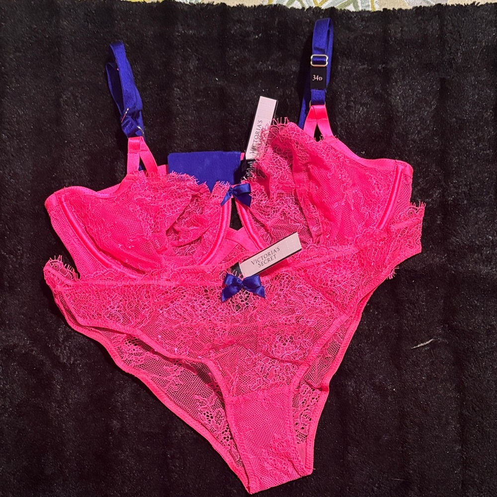 Victoria's Secret Hot Pink Lace Bra Set
